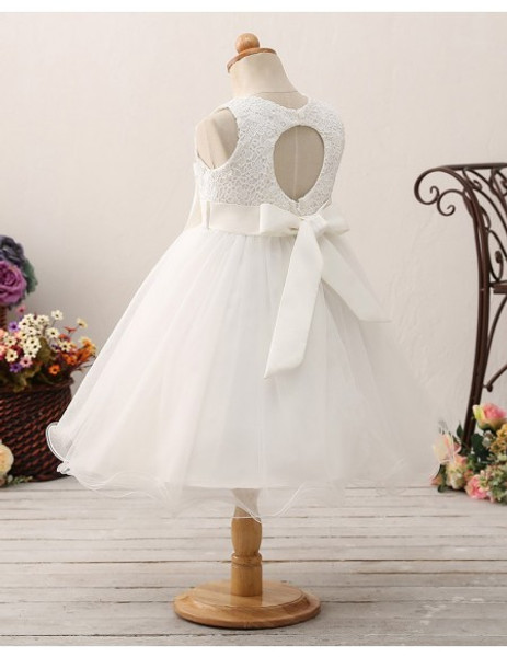 Bow Sash  Lace Short Tulle Flower Girl Dress