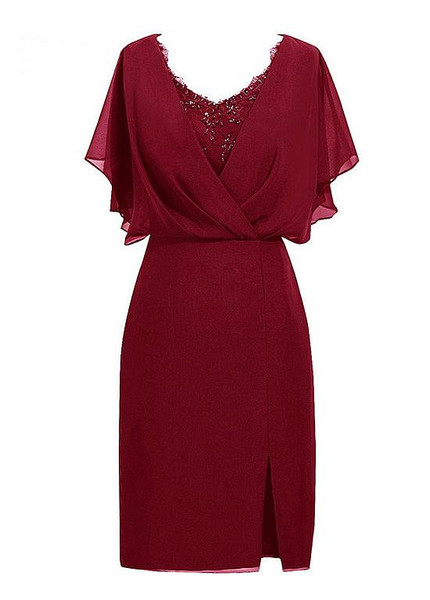 Chiffon V-neck Short Sheath/Column Mother Of The Bride Dress