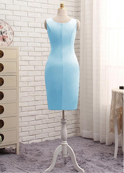  Lace Appliques Satin Jewel Blue Sheath/Column Mother Of The Bride Dress