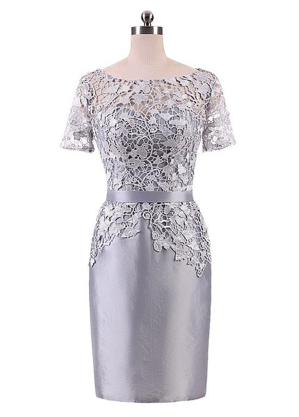  Taffeta Bateau Neckline Short Sleeves Sheath/Column Mother Of The Bride Dresses With Belt