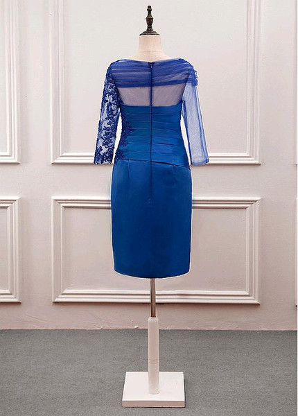 Satin Asymmetrical Blue Sheath Mother Of The Bride Dress With Beaded Lace Appliques
