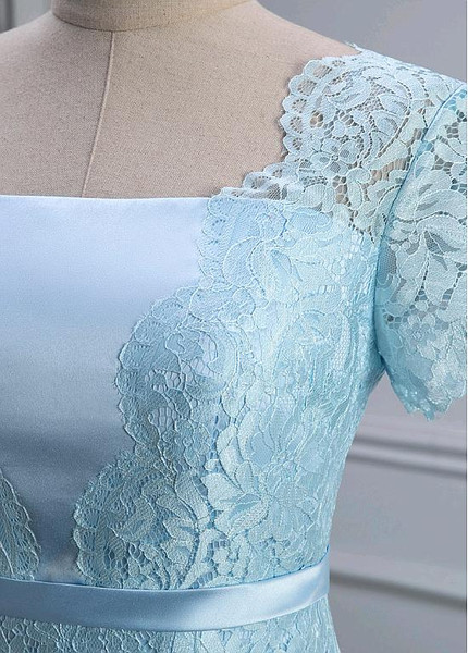 Satin Square Blue Knee-length Sheath/Column Mother Of The Bride Dress With Detachable Coat