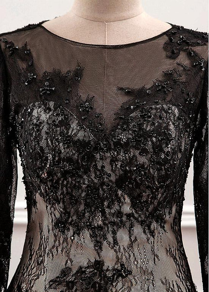 Shop Elegant Lace Jewel Black Long Sleeves Floor-length Sheath/Column Mother Of The Bride Dress Under 200
