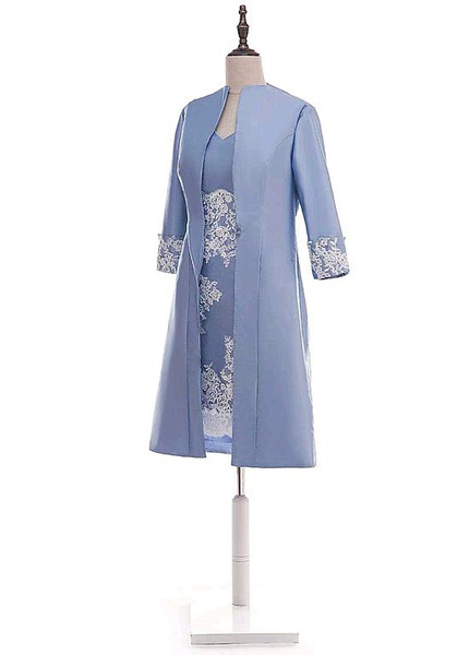 Shop Silver Summer Taffeta Long Sleeves V-neck Sheath/Column Mother Of The Bride Dress With Detachable Coat From Annakoo