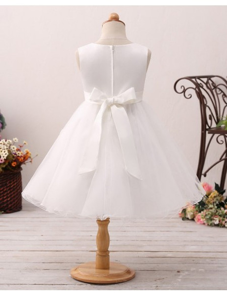 Vintage  Crystal Short Tulle Lace Flower Girl Dress