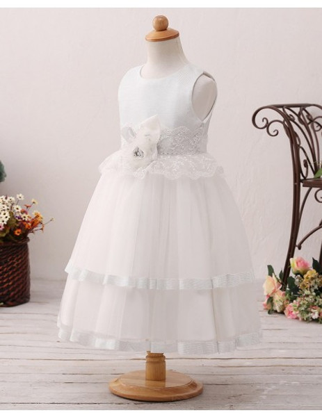 Beach Wedding Ivory Layered Short Flower Girl Dress