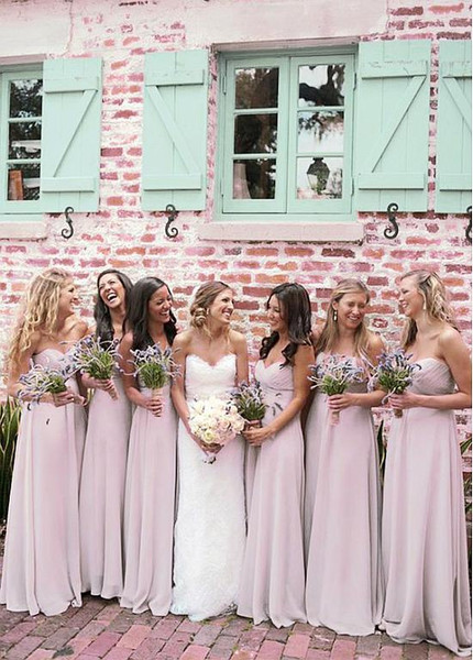 Shop Cheap  Chiffon Sweetheart Long Sexy Pink  A-line Bridesmaid Dresses Under 100