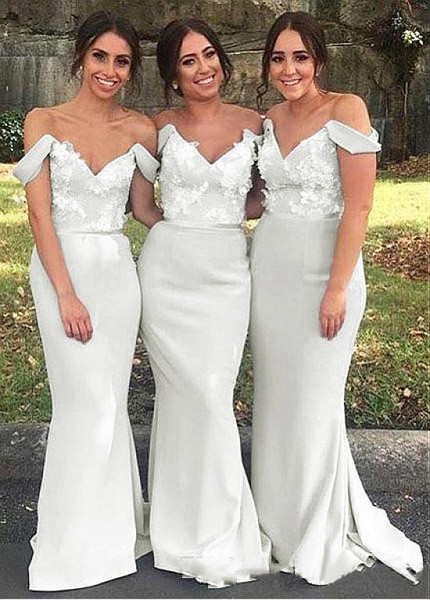 Shop Cheap Acetate Satin Off-the-shoulder Gray Mermaid Bridesmaid Dresses With Beaded 3D Flowers From Annakoo