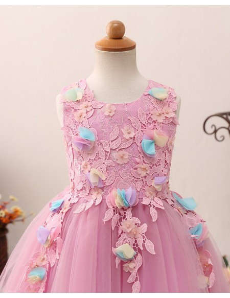 Cute Applique  Lilac Floral Flower Girl Dress 