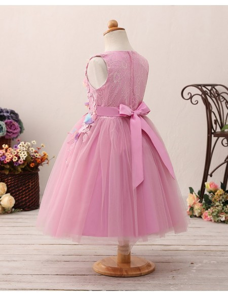 Cute Applique  Lilac Floral Flower Girl Dress 