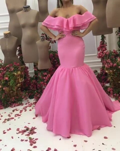 Shop Sexy Off Shoulder Sweetheart Tiered Pink Plus Size Mermaid Prom Dress under 200