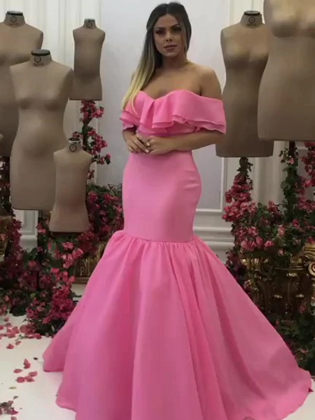 Shop Sexy Off Shoulder Sweetheart Tiered Pink Plus Size Mermaid Prom Dress under 200