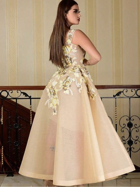 Shop 2020 Lovely Yellow Flowers One Shoulder Long Sleeve Saudi Arabic Long Prom Dresses from Annakoo