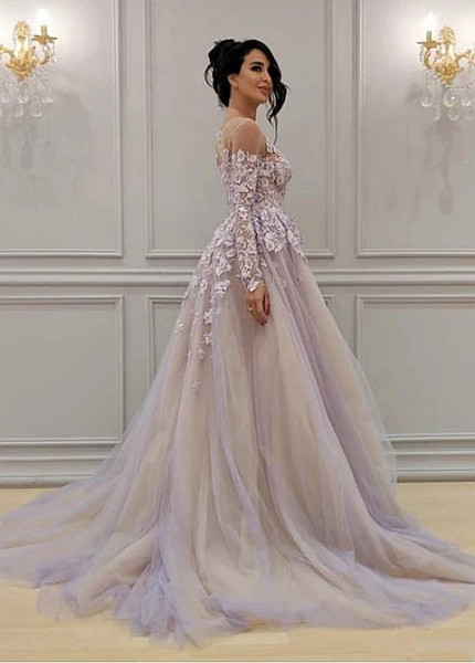 Shop Romantic Tulle Jewel Light Mauve A-line Prom Dresses With Beadings & Lace Appliques from Annakoo