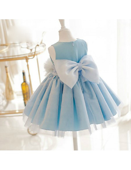 Blue Princess Formal Parties Flower Girl Dress With Big Bow