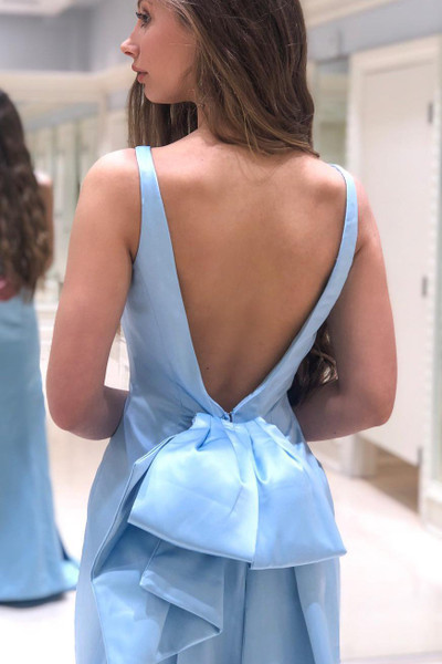 Shop Backless Satin Mermaid V-Back Watteau Light Sky Blue Prom Dress From Annakoo
