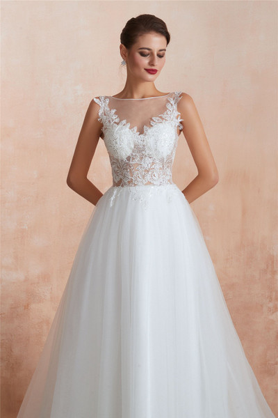 Shop Beautiful Long Sexy Sheer Back A-Line Illusion Neck Sequined Wedding Dress from ANNAKOO