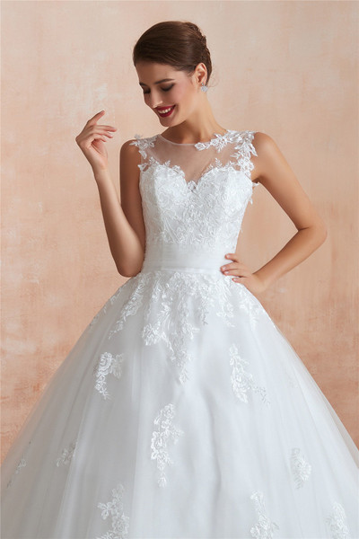 Shop Beautiful ANNAKOO Ball Gown Court Train Tulle Appliqued Wedding Dress Under 200