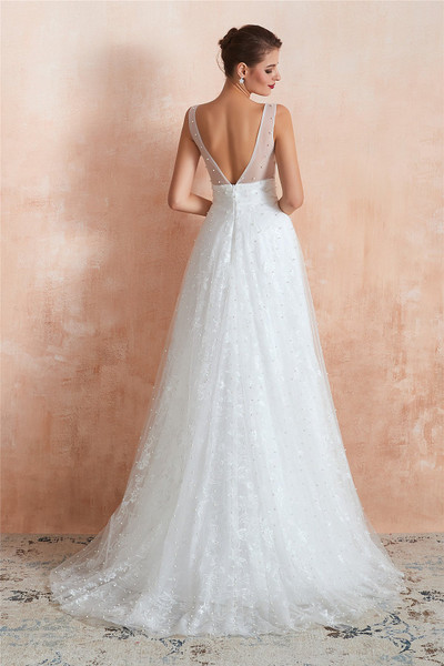 Shop 2020 ANNAKOO Tulle Beaded A-Line V-Back Floral Bridal  Wedding Dress Under 200