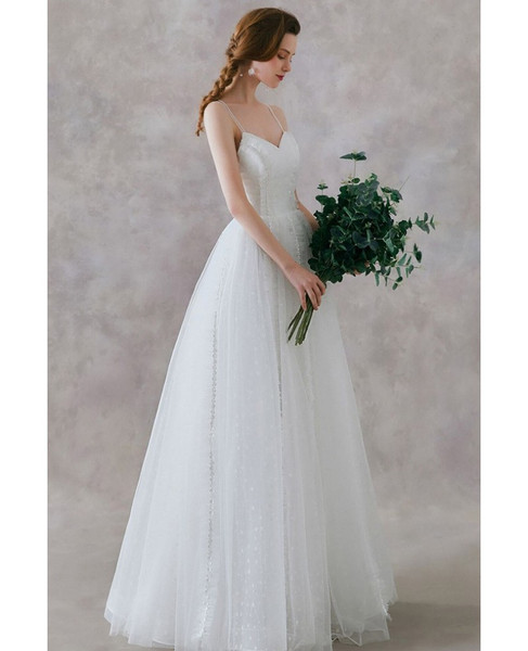 Shop 2020 Beach   Romantic Spaghetti Straps Simple Long Tulle Boho Wedding Dress from ANNAKOO