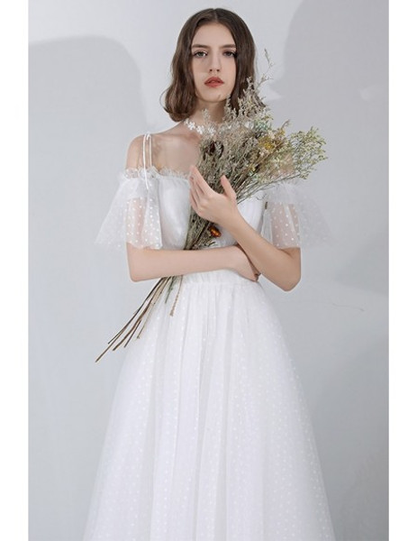 Shop Romantic  Beautiful Vintage Polka Dot Wedding Dress Off Shoulder With Straps for 2020 wedding 