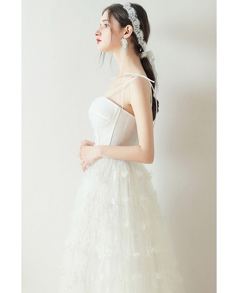 Shop Beautiful ANNAKOO 2020 Lovely Beaded Spaghetti StrapsFlowers Retro Corset Top Wedding Dress