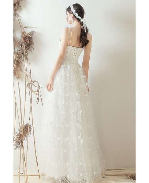 Shop Beautiful ANNAKOO 2020 Lovely Beaded Spaghetti StrapsFlowers Retro Corset Top Wedding Dress