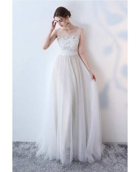 Buy 2020 Cheap Beautiful Flowy Long Lace Top Tulle Boho Wedding Dress under 100