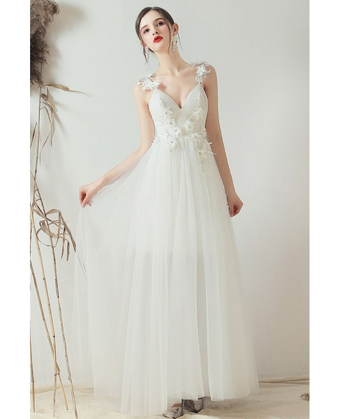 Shop Beautiful 2020 Sexy Backless Pretty Floral Straps A line Tulle Wedding Dress from ANNAKOO