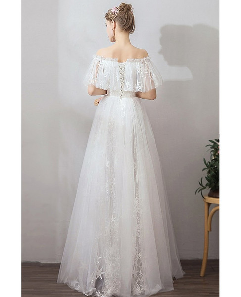 Shop Beautiful Beach Off Shoulder Star Long Tulle Beach Reception Party Wedding Dress from ANNAKOO