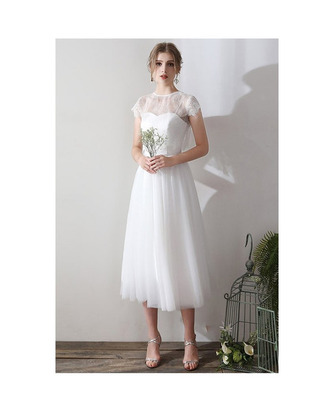 Shop Beautiful Vintage Two Piece Tea Length Tulle Wedding Dress With Lace Top from ANNAKOO
