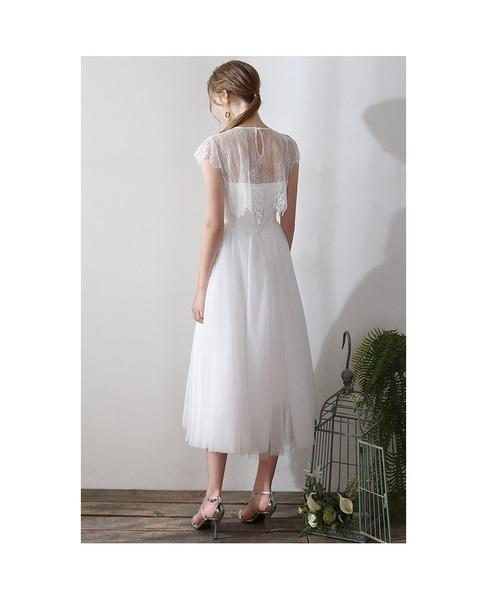 Shop Beautiful Vintage Two Piece Tea Length Tulle Wedding Dress With Lace Top from ANNAKOO