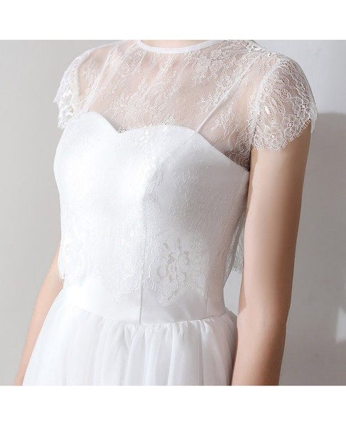 Shop Beautiful Vintage Two Piece Tea Length Tulle Wedding Dress With Lace Top from ANNAKOO