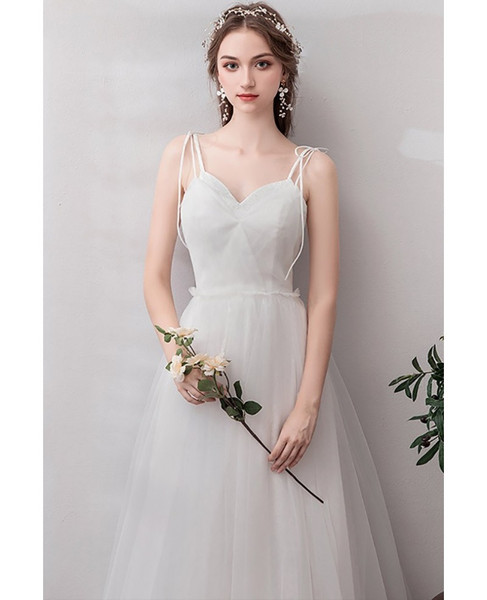 Shop Beautiful Long A Line Long Tulle Beach Spaghetti Straps Boho Wedding Dress from ANNAKOO