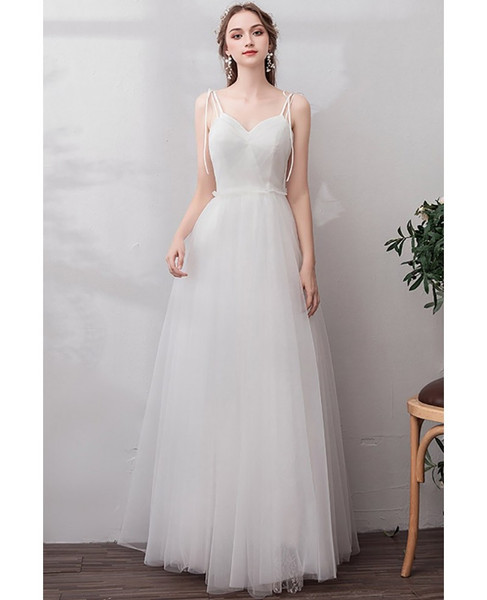 Shop Beautiful Long A Line Long Tulle Beach Spaghetti Straps Boho Wedding Dress from ANNAKOO