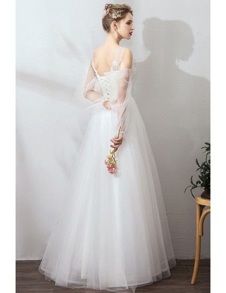 Shop Sexy Flowy Long Tulle Simple Fairy Tulle Sleeves Wedding Dress from ANNAKOO