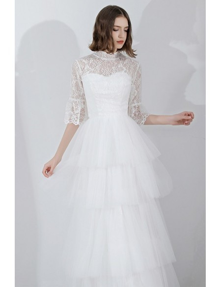 Shop 2020 Beach Vintage Lace High Neck Floor Length Half Sleeve Two Piece Wedding Dress from ANNAKOO