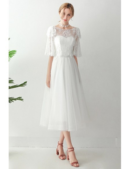Buy 2020 Spring Lace Jacket Retro Two Piece Tea Length Tulle Wedding Dress from ANNAKOO