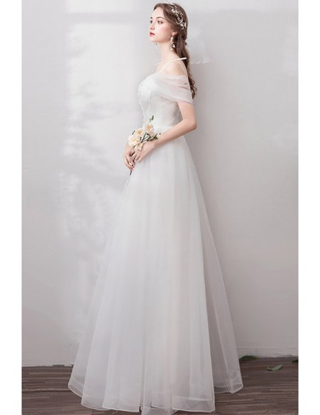 Shop Beautiful ANNAKOO Romantic Straps Simple Long Tulle A Line Wedding Dress Under 100