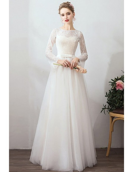 Shop 2020 Annakoo Vintage French Retro Long Sleeve Wedding Dress With Removable Skirt under 100