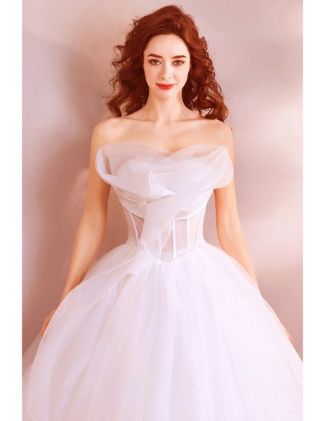 Shop Lovely Classy White Princess Ruffles Formal Ball Gown Wedding Dress  from ANNAKOO