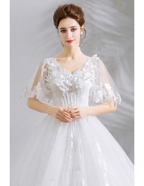 Buy Wholesale 2020 Unique Lace White Ball Gown Floral Wedding Dress With Sleeves from ANNAKOO