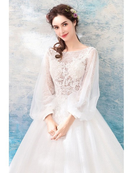 Shop Romantic Beautiful Long Sleeves Corset Top Lace Boho Tulle Wedding Dress under 100