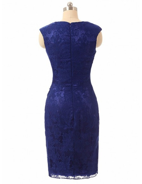 Elegant Blue Lace Sheath Cocktail Mother Of The Bride Dress