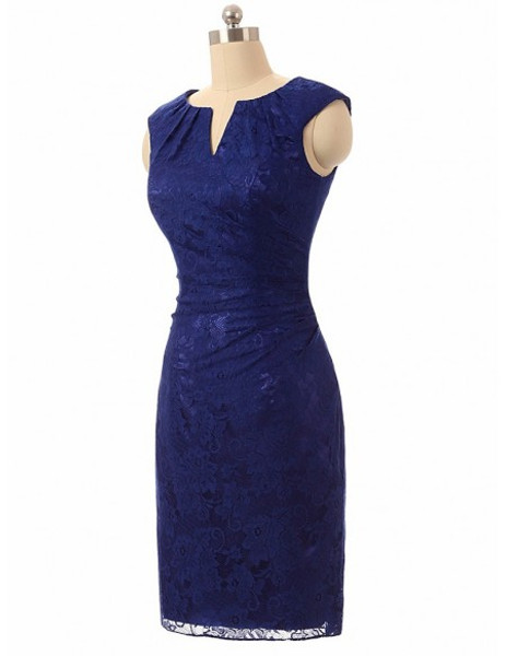 Elegant Blue Lace Sheath Cocktail Mother Of The Bride Dress