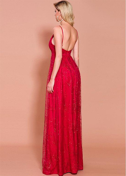 Shop Beautiful 2020  Spray Red Net Spaghetti Straps Backless A-line Evening Dresses With Detachable Skirt under 100