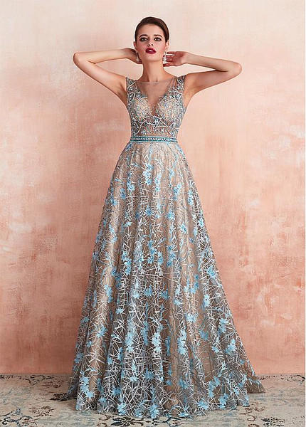 Shop 2020 Appliques Lace Bateau Champagne A-line Evening Dresses With Beadings under 200