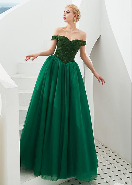 Shop Luxury 2020 Tulle Off the Shoulder Beading Silver Prom Dress under 200