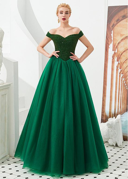 Shop Luxury 2020 Tulle Off the Shoulder Beading Silver Prom Dress under 200