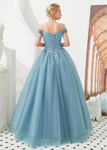 Shop Luxury 2020 Tulle Off the Shoulder Beading Silver Prom Dress under 200